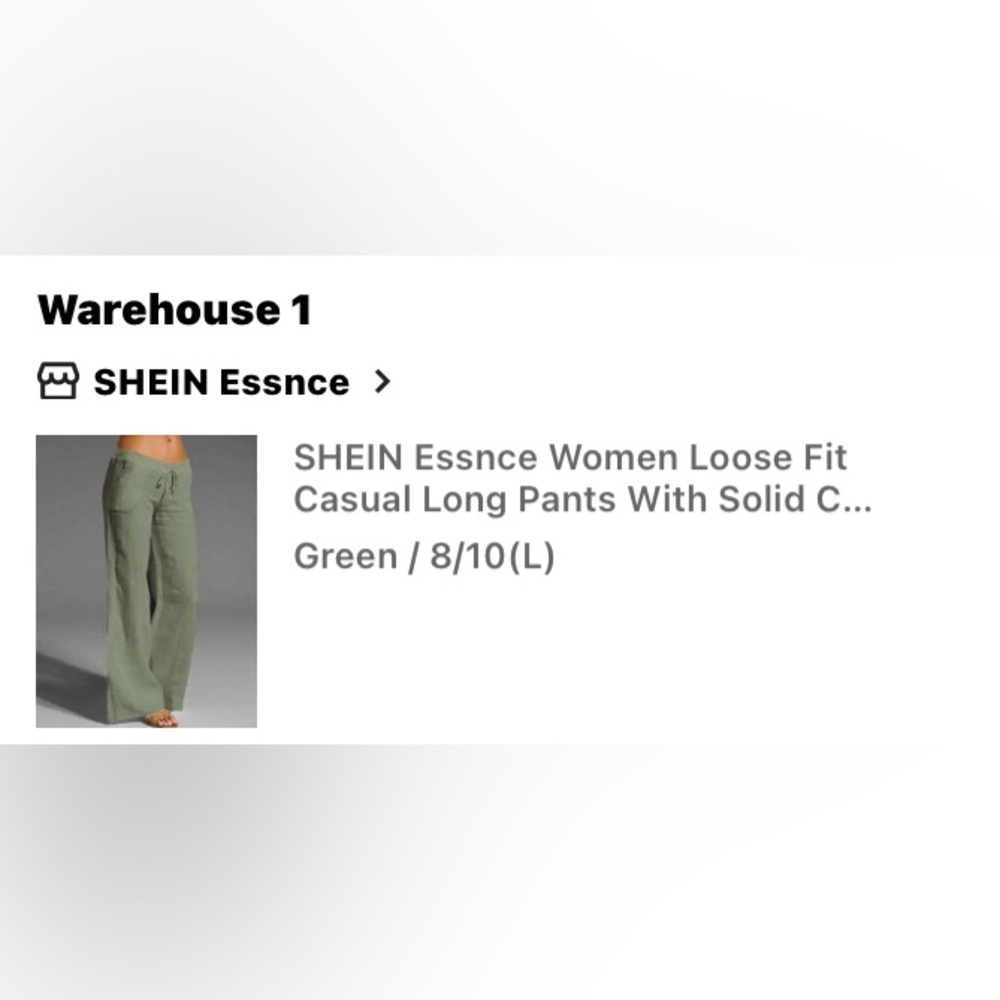 SHEIN Essnce Green Loose Fit Long Pants